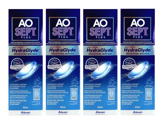 Aosept Plus mit HydraGlyde Vorratspack (4 x 360 ml  inkl. 4 Behälter)